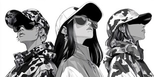 潮流街头风三人时尚造型