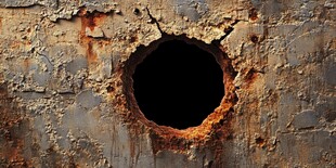 生锈铁板上的破洞