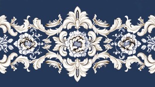 蓝底华丽欧式花卉装饰图案