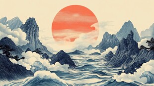 红日映山海 云海漫峰峦