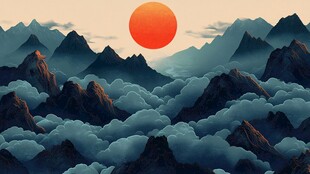 日出云海间的壮丽山景