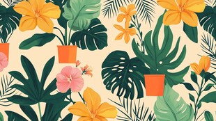 热带花卉植物图案背景