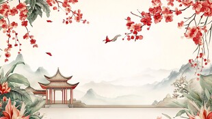 中式古风庭院花鸟景致