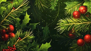 圣诞松枝与浆果装饰图