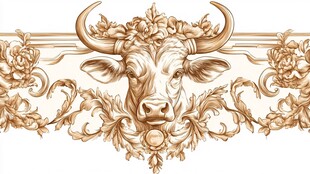 复古牛首花纹饰图案