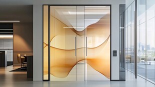 现代办公室艺术玻璃双开门