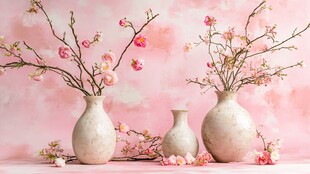 粉色背景下的雅致花瓶插花