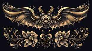 金色蝙蝠花卉装饰图案