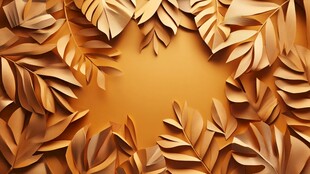 金色纸艺树叶环绕背景