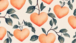 心形桃子图案 清新插画