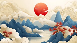 红日映山川 云海伴劲松