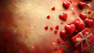 浪漫红心与礼物温馨场景