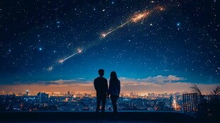 情侣共赏夜空流星美景