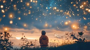 仰望繁星的孤独身影