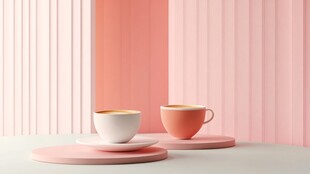 两杯咖啡的温馨粉色场景