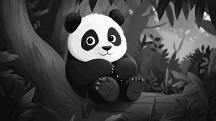 熊猫惬意坐于林间