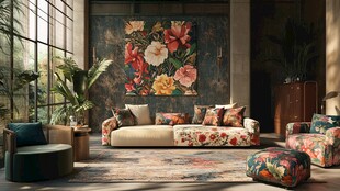花卉主题复古风室内客厅