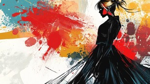 时尚黑衣女子的艺术剪影