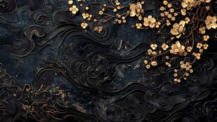 黑金中式梅花海浪纹理背景