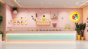 甜美清新风水果甜品店