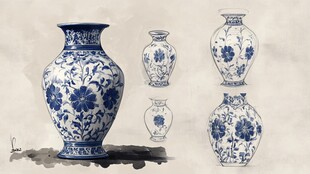 青花瓷瓶手绘图案展示