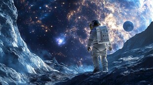 宇航员眺望浩瀚星空