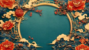 中式繁花环绕圆形典雅背景