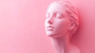 粉色背景下的闭眼女性头像