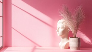 粉色空间中的艺术摆件