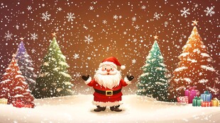 圣诞老人于雪境圣诞树间