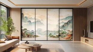 中式客厅山水壁画装饰美