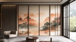 中式客厅山水屏风美如画