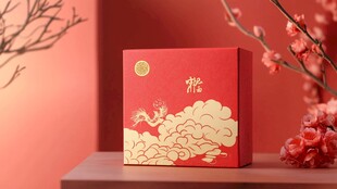 中式喜庆红盒 祥瑞图案设计