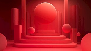 红色几何立体场景空间