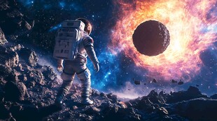 宇航员凝视太空中的星球