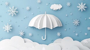 纸艺雪景中的白色雨伞