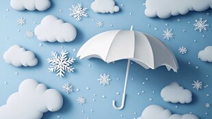 雪天蓝空下的白色雨伞