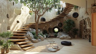 室内自然风庭院式阶梯设计