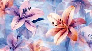 水彩百合花梦幻花卉图案