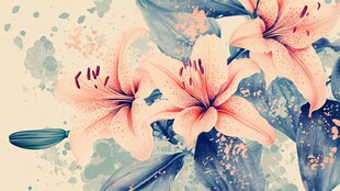 手绘淡粉百合花插画