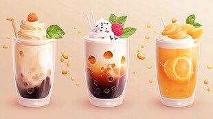 三杯美味特色珍珠奶茶