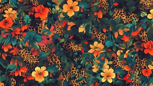 热带花卉豹纹图案背景