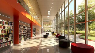 现代图书馆明亮舒适空间