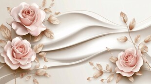 淡粉玫瑰与灵动曲线装饰画