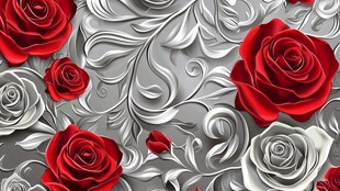 红银玫瑰交织的优雅图案