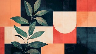 几何背景下的清新绿植