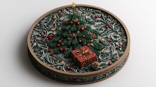 圣诞装饰圆盘上的精美景致