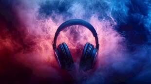 梦幻烟雾中的炫酷耳机