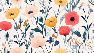 田园风花卉无缝图案背景