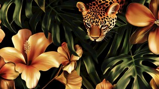 豹隐繁花间热带风情画